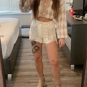 Blue B Ultra High Rise Rhinestone Fringe Short - Ivory